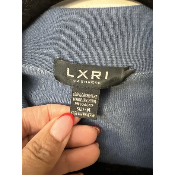 L X R I 100% Cashmere Blue Henley Polo Sweater Mens Sz M Preppy - Picture 2 of 7